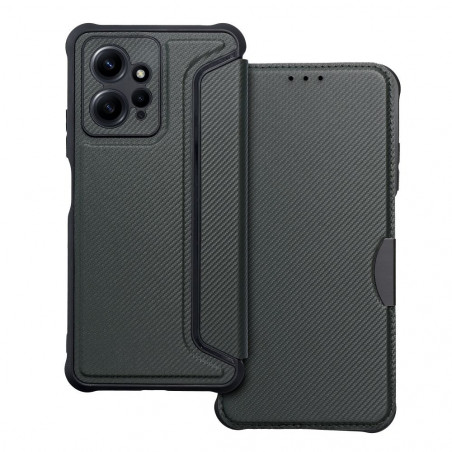 XIAOMI Redmi Note 12 4G Portefeuilles Razor Book Fibre de carbone, Modèle de carbone  Vert foncé