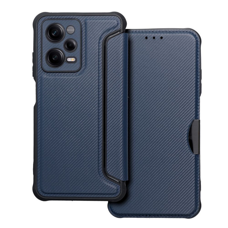 XIAOMI Redmi Note 12 Pro 5G Portefeuilles Razor Book Fibre de carbone, Modèle de carbone  Bleu