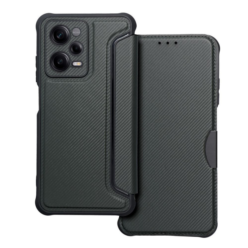 XIAOMI Redmi Note 12 Pro 5G Portefeuilles Razor Book Fibre de carbone, Modèle de carbone  Vert foncé