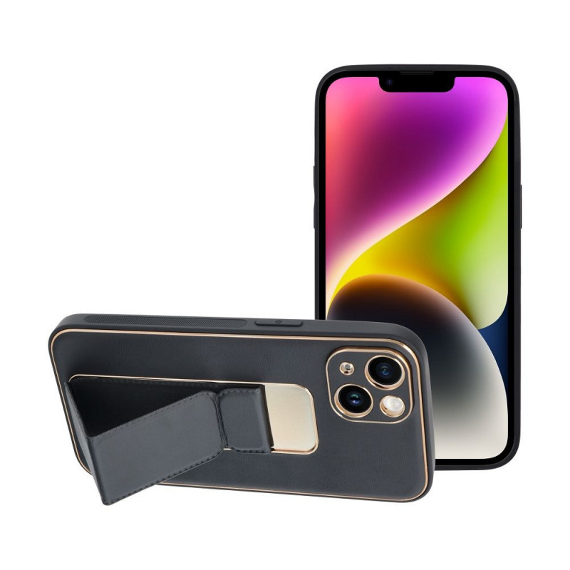Apple iPhone 14 Coque LEATHER Case Kickstand Noir