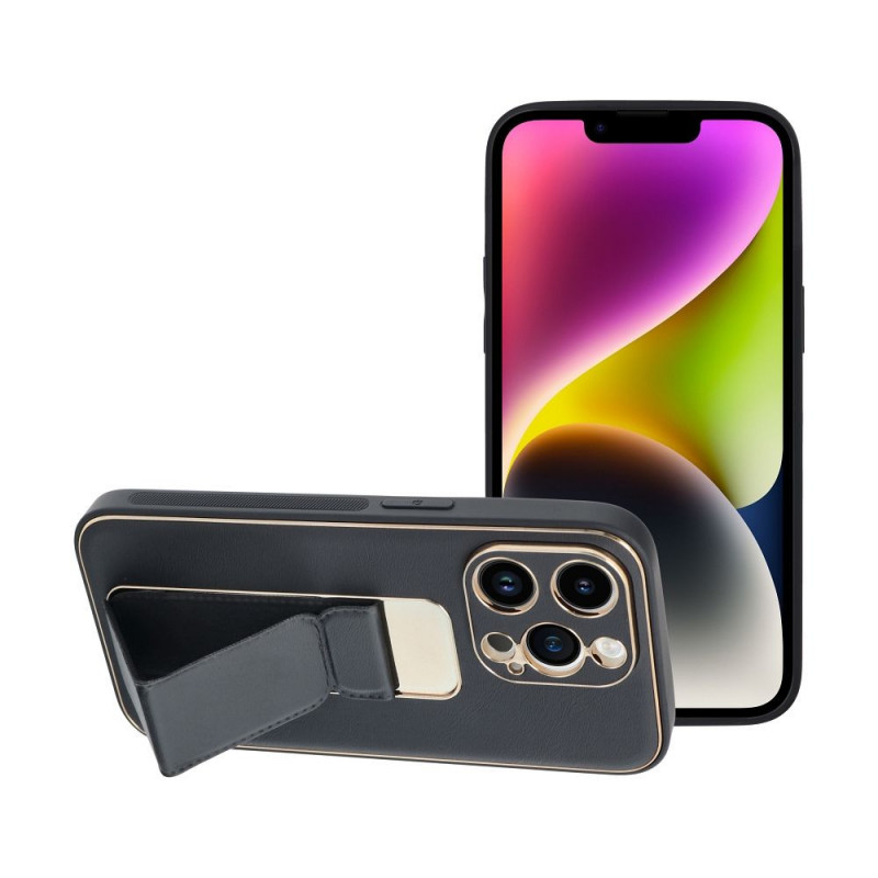 Apple iPhone 14 Pro Coque LEATHER Case Kickstand Noir