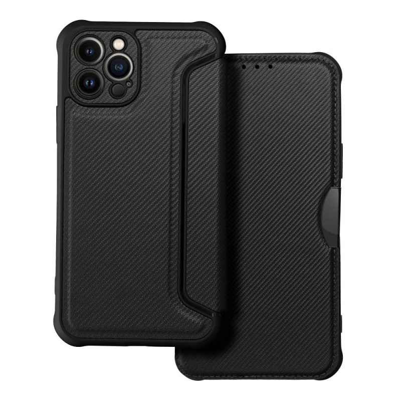 Apple iPhone 12 Pro Portefeuilles Razor Book Fibre de carbone, Modèle de carbone Noir Apple iPhone 12 Pro Portefeuilles Razor Book Fibre de carbone, Modèle de carbone Noir