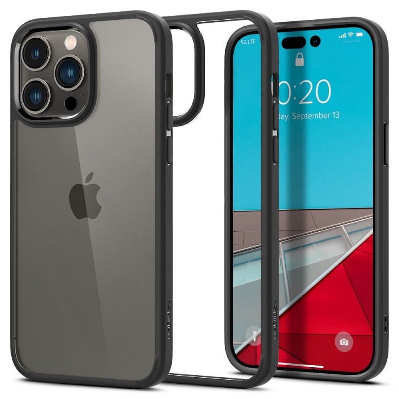 Apple iPhone 14 Pro Coque Spigen Ultra Hybrid Clair comme du cristal  Noir mat