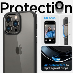 Apple iPhone 14 Pro Coque Spigen Ultra Hybrid Clair comme du cristal  Noir mat