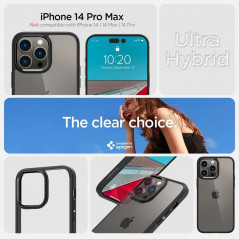 Apple iPhone 14 Pro Max Coque Spigen Ultra Hybrid Clair comme du cristal  Noir mat