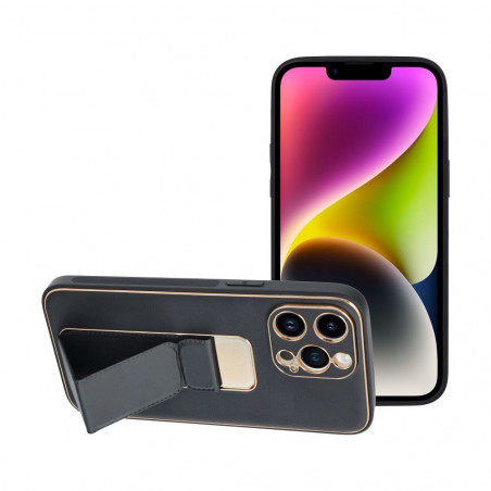 Apple iPhone 14 Pro Max Coque LEATHER Case Kickstand Noir
