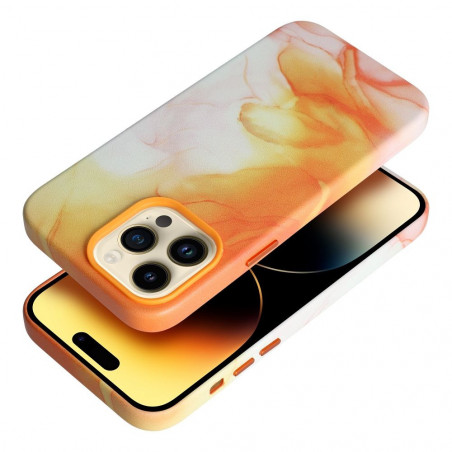 Apple iPhone 15 Coque Leather Mag Cover Élégant  MagSAFE  Éclaboussure d'orange
