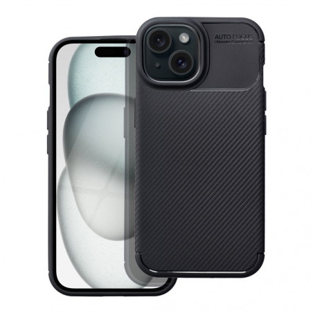 Apple iPhone 15 Coque Carbon premium Élégant  Noir