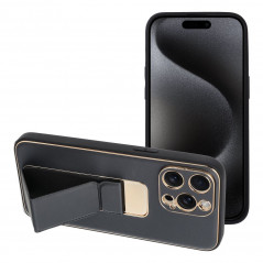 Apple iPhone 15 Pro Max Coque LEATHER Case Kickstand Noir
