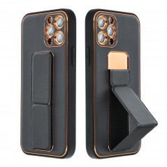 Apple iPhone 15 Pro Max Coque LEATHER Case Kickstand Noir