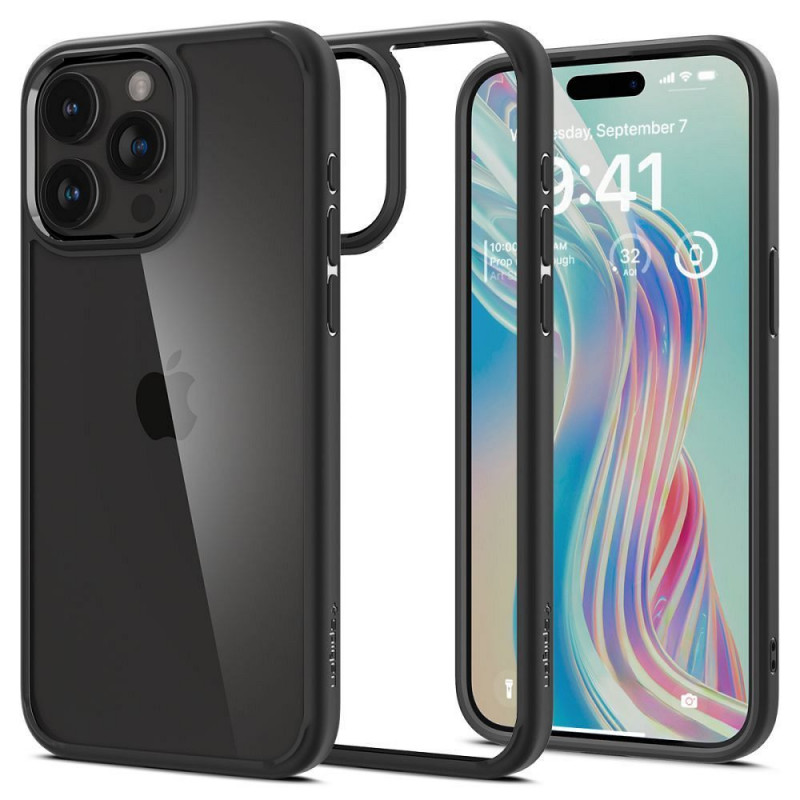 Apple iPhone 15 Pro Max Coque Spigen Ultra Hybrid Clair comme du cristal  Noir mat
