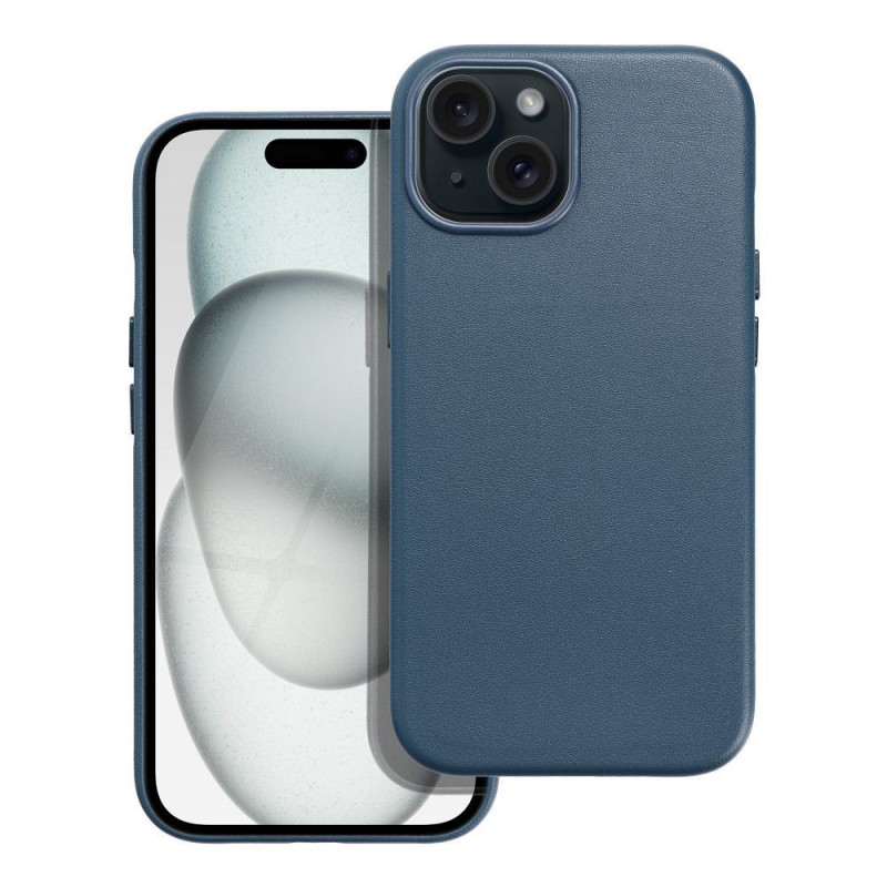 Apple iPhone 15 Coque Leather Mag Cover Élégant  MagSAFE  Bleu indigo