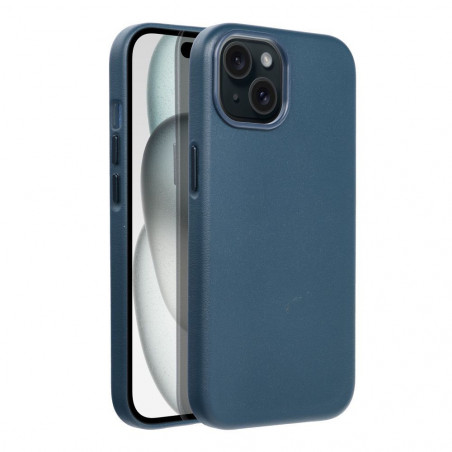 Apple iPhone 15 Coque Leather Mag Cover Élégant  MagSAFE  Bleu indigo