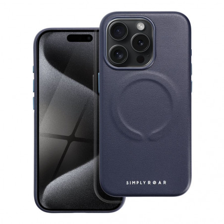 Apple iPhone 15 Pro Coque Roar Leather Mag Élégant  MagSAFE  Marine