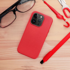 Apple iPhone 15 Plus Coque Leather Mag Cover Élégant  MagSAFE  Rouge