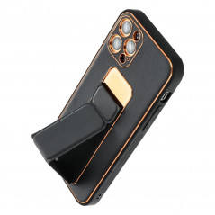Apple iPhone 15 Pro Coque LEATHER Case Kickstand Noir