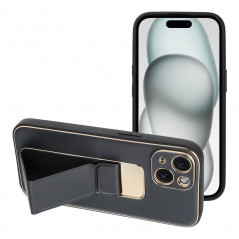 Apple iPhone 15 Coque LEATHER Case Kickstand Noir