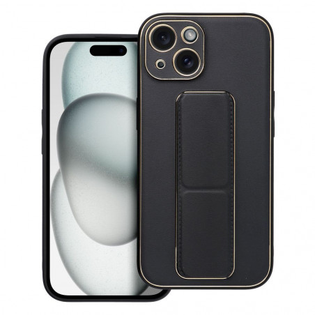 Apple iPhone 15 Coque LEATHER Case Kickstand Noir