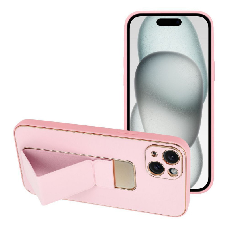 Apple iPhone 15 Plus Coque LEATHER Case Kickstand Rose