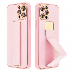 Apple iPhone 15 Plus Coque LEATHER Case Kickstand Rose