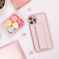 Apple iPhone 15 Plus Coque LEATHER Case Kickstand Rose
