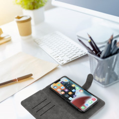 Apple iPhone 12 Etui universel, Portefeuilles COMMON book Élégant, Doublure douce à l'intérieur  Noir
