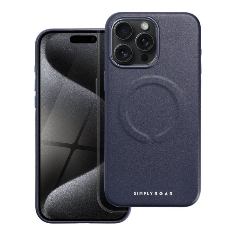 Apple iPhone 15 Pro Max Coque Roar Leather Mag Élégant  MagSAFE  Marine