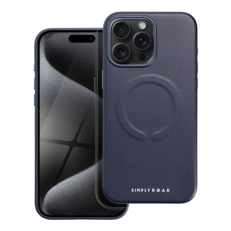 Apple iPhone 15 Pro Max Coque Roar Leather Mag Élégant  MagSAFE  Marine