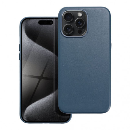 Apple iPhone 15 Pro Max Coque Leather Mag Cover Élégant  MagSAFE  Bleu indigo