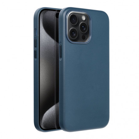 Apple iPhone 15 Pro Max Coque Leather Mag Cover Élégant  MagSAFE  Bleu indigo