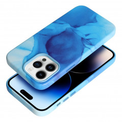 Apple iPhone 15 Pro Max Coque Leather Mag Cover Élégant  MagSAFE  Éclaboussure bleue