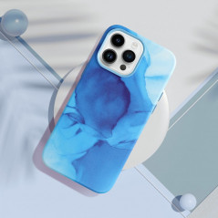 Apple iPhone 15 Pro Max Coque Leather Mag Cover Élégant  MagSAFE  Éclaboussure bleue