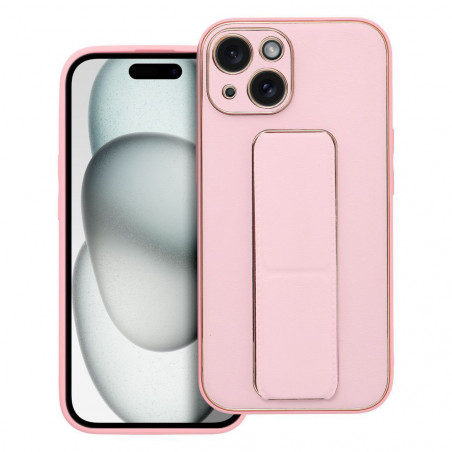 Apple iPhone 15 Coque LEATHER Case Kickstand Rose
