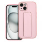 Apple iPhone 15 Coque LEATHER Case Kickstand Rose