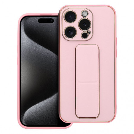 Apple iPhone 15 Pro Coque LEATHER Case Kickstand Rose