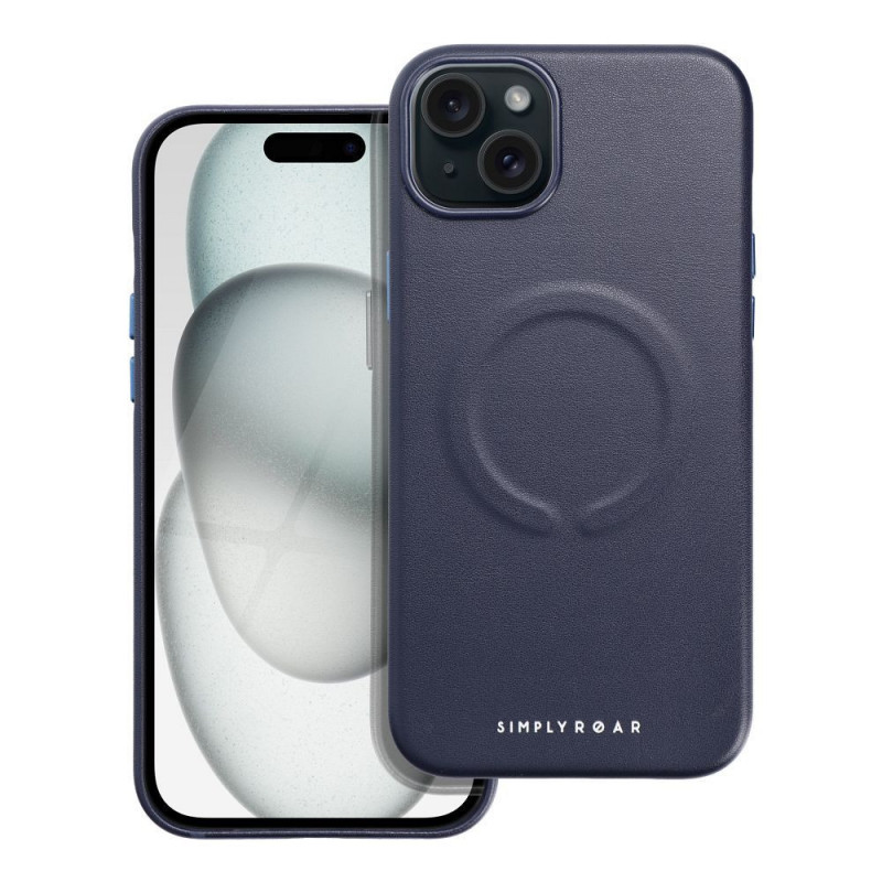 Apple iPhone 15 Plus Coque Roar Leather Mag Élégant  MagSAFE  Marine