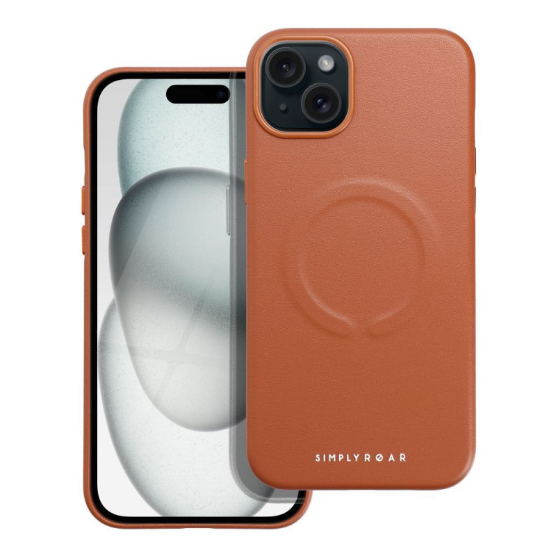 Apple iPhone 15 Plus Coque Roar Leather Mag Élégant  MagSAFE  Brun