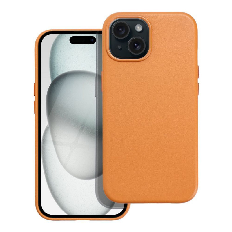 Apple iPhone 15 Coque Leather Mag Cover Élégant  MagSAFE  Orange