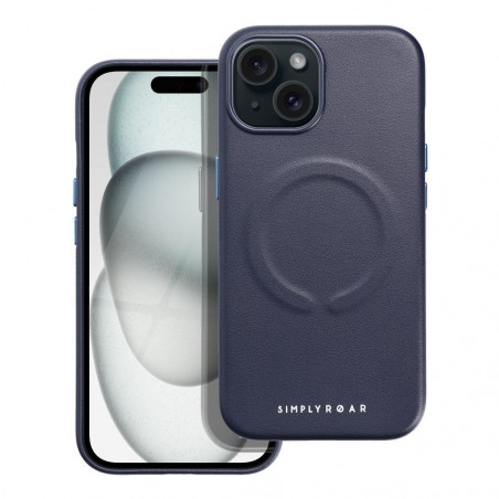 Apple iPhone 15 Coque Roar Leather Mag Élégant  MagSAFE  Marine