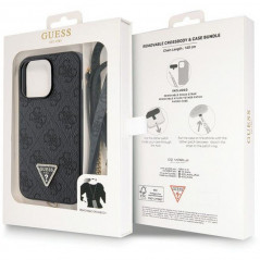 Apple iPhone 13 Pro Max Coque Guess Metal Logo Starss Crossbody Élégant  Noir