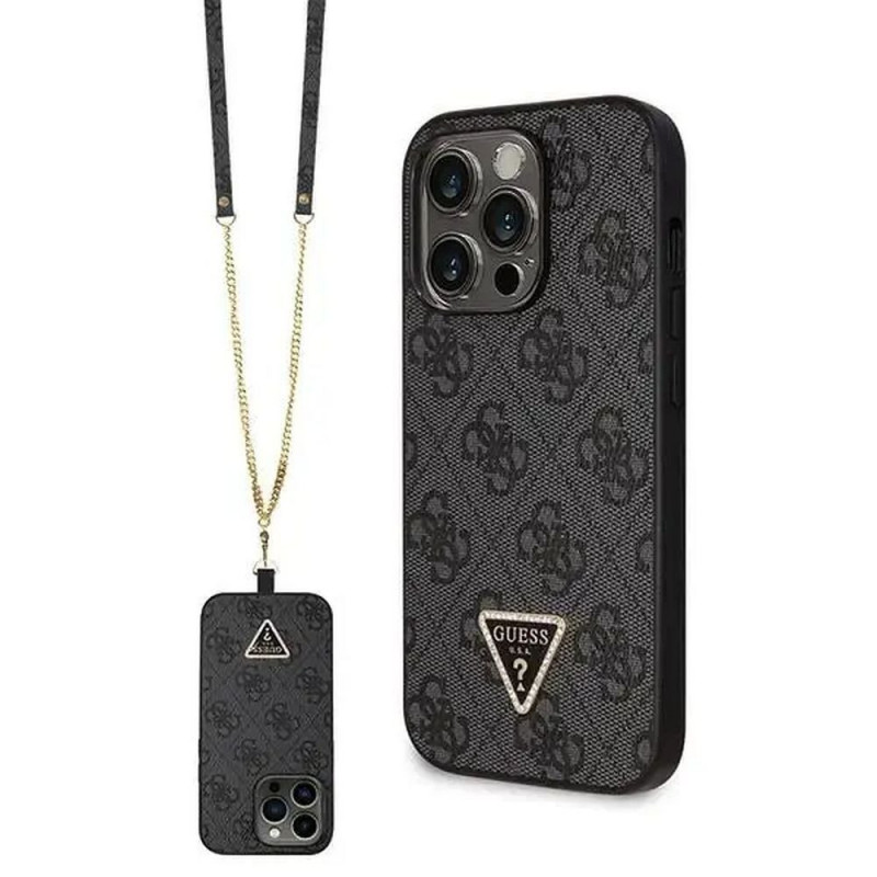 Apple iPhone 14 Pro Max Coque Guess Metal Logo Starss Crossbody Élégant  Noir