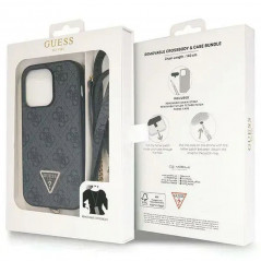 Apple iPhone 14 Pro Max Coque Guess Metal Logo Starss Crossbody Élégant  Noir