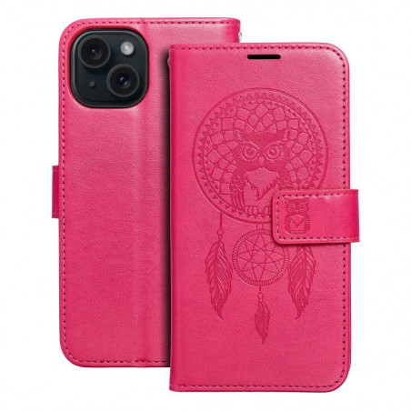 Apple iPhone 15 Portefeuilles MEZZO Book Capteurs de rêve  Magenta