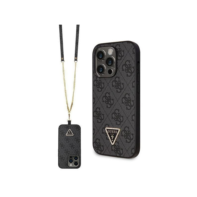 Apple iPhone 14 Pro Coque Guess Metal Logo Starss Crossbody Élégant  Noir