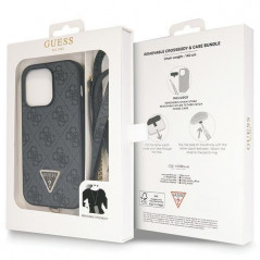 Apple iPhone 14 Pro Coque Guess Metal Logo Starss Crossbody Élégant  Noir