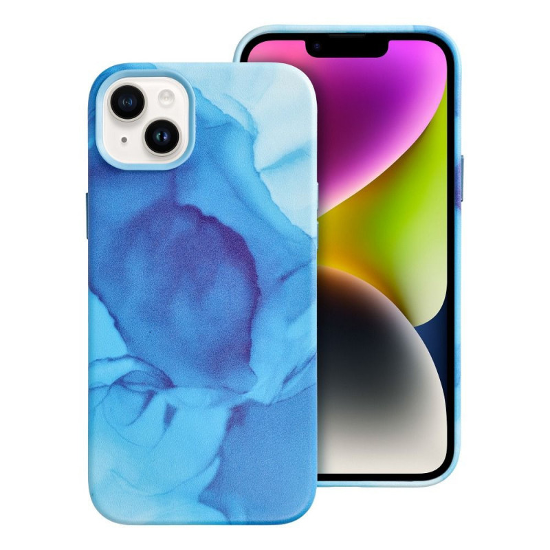 Apple iPhone 14 Plus Coque Leather Mag Cover Élégant  MagSAFE  Éclaboussure bleue