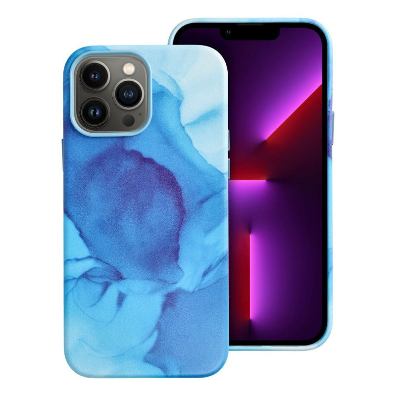 Apple iPhone 13 Pro Max Coque Leather Mag Cover Élégant  MagSAFE  Éclaboussure bleue