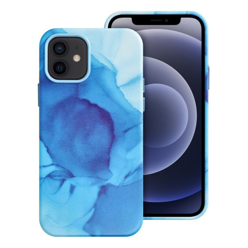 Apple iPhone 12 Coque Leather Mag Cover Élégant  MagSAFE  Éclaboussure bleue