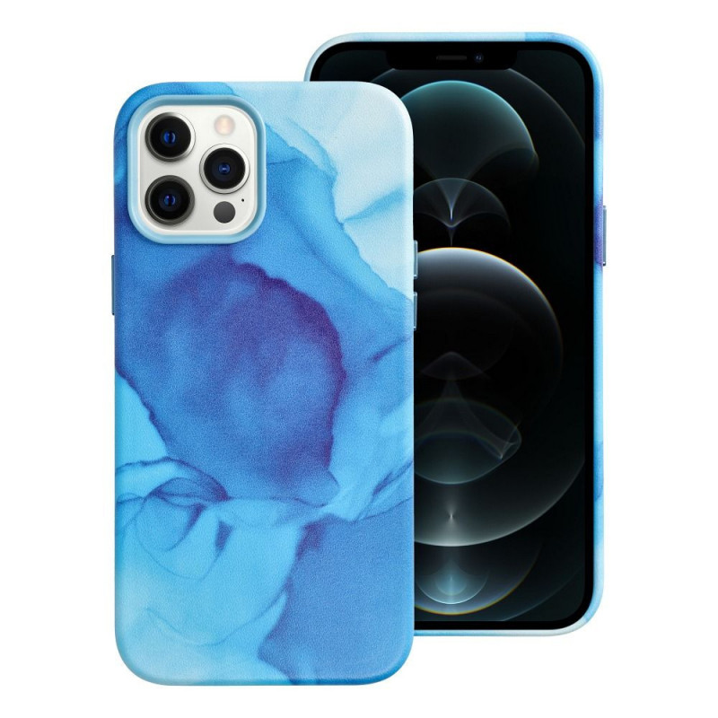Apple iPhone 12 Pro Max Coque Leather Mag Cover Élégant  MagSAFE  Éclaboussure bleue