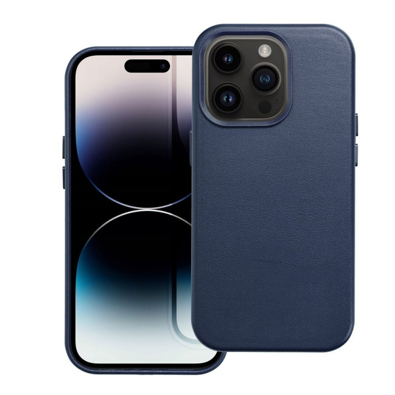 Apple iPhone 14 Pro Coque Leather Mag Cover Élégant  MagSAFE  Bleu indigo